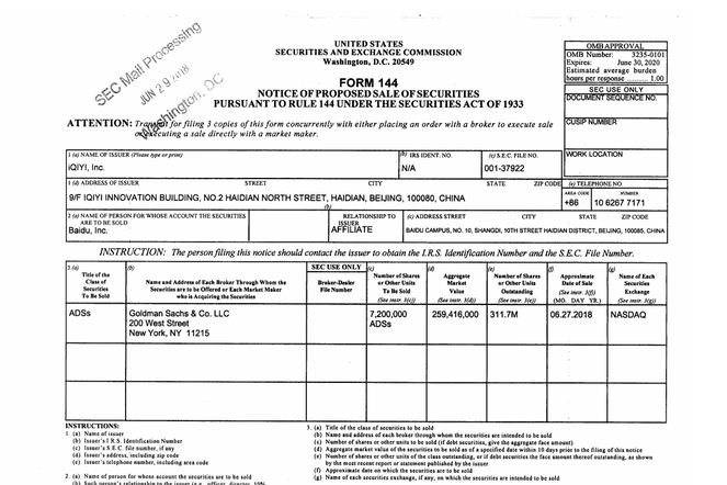 百度减持爱奇艺股份,套现2.59亿美元 百度减持爱奇艺股份,套现2.59亿美元