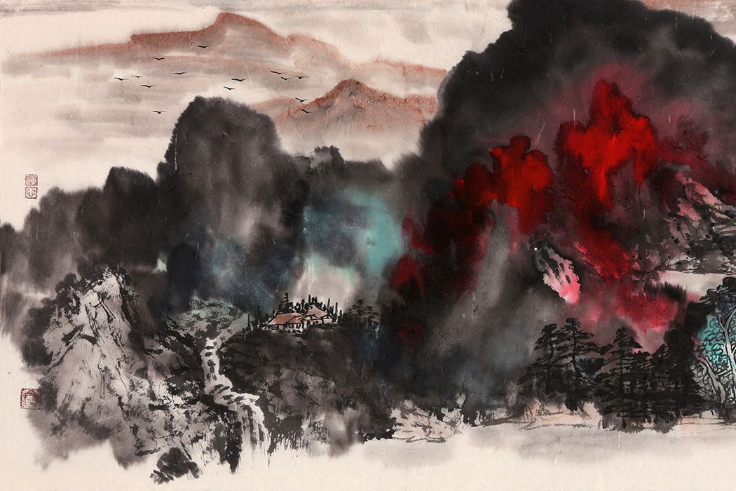 画家张若古笔下山水——色墨交融，艳而不俗-1